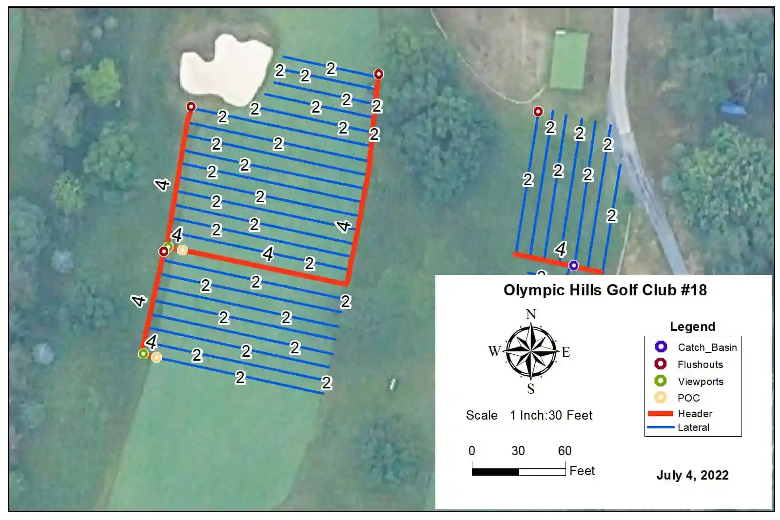 Golf Course Drainage Design, Irrigation Plan Drawing
